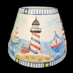 Yankee Candle Large Shade Spring Summer Lighthouse Beach Nautical Boats Embossed